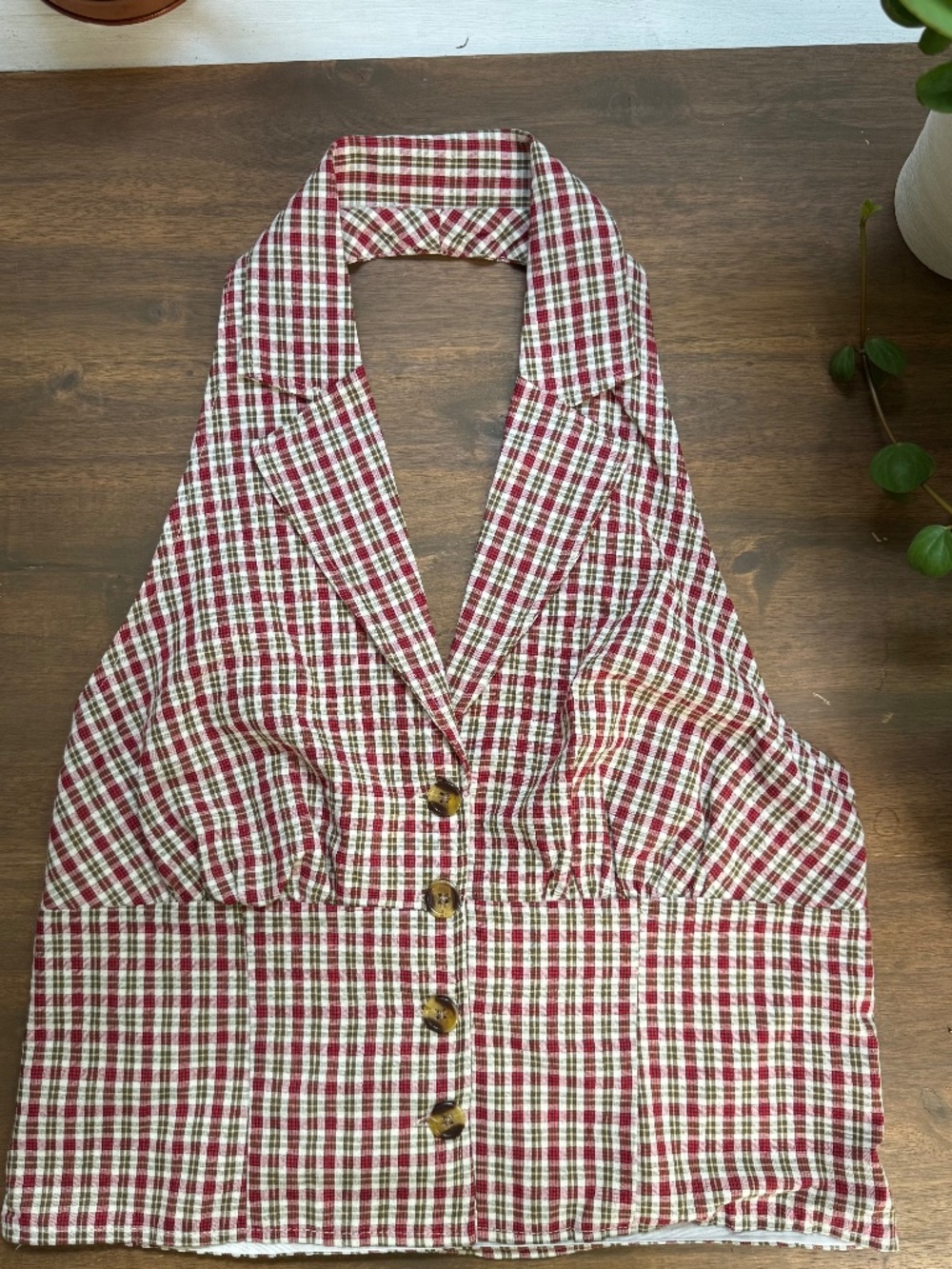 PacSun LA Hearts Plaid Button Up Collared Halter Top